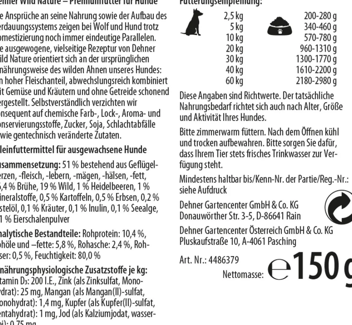Dehner Wild Nature Nassfutter für Hunde Auwald Adult, 11 x 150 g