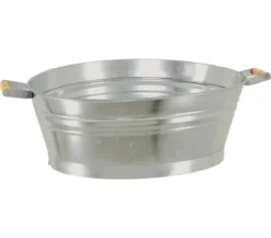 Dehner Zink-Wanne mit Holzgriffen, oval, silber, ca. B55/H19/T42 cm