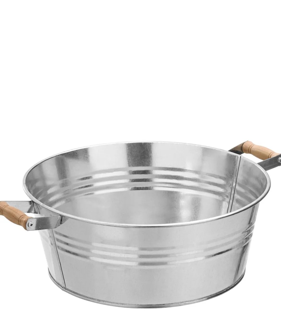 Dehner Zink-Wanne mit Holzgriffen, rund, silber