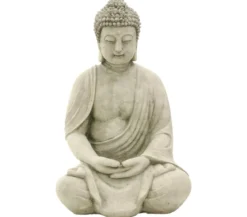 Denscho Stein-Buddha sitzend, schlank, grau