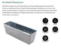 Dio Metall-Pflanzkasten verzinkt für Palettenholz-Möbel, rechteckig, silber, ca. B35,5/H12/T12,5 cm