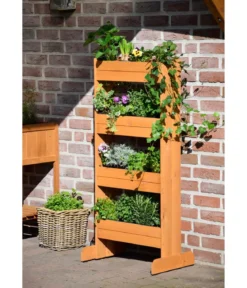 dobar Holz-Vertikalbeet mit 4 Pflanzkästen, braun, ca. B55/H125/T40 cm
