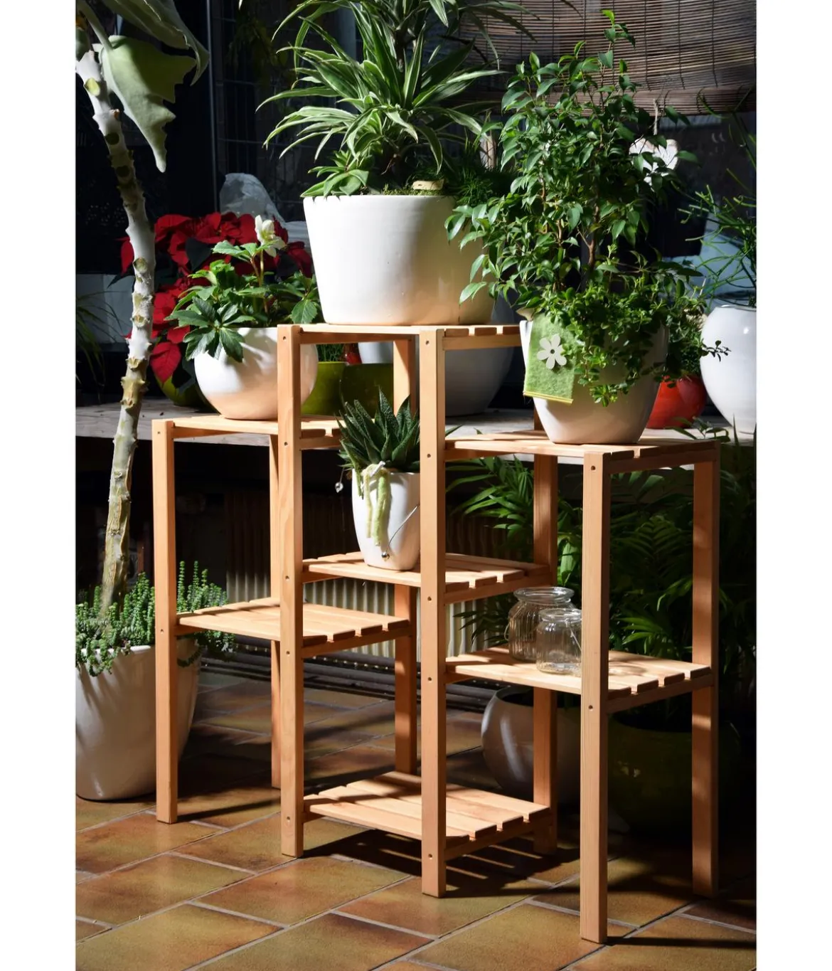 dobar Kiefernholz-Blumenregal 7-flächig, natur, ca. B97/87/T31 cm