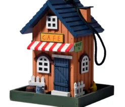 dobar® wildlife Vogelhaus Café, Kiefer, orange/blau, ca. B18/H23/T18 cm