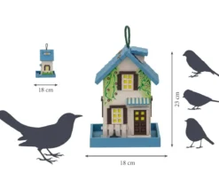 dobar® wildlife Vogelhaus Café, Kiefer, orange/blau, ca. B18/H23/T18 cm