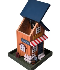dobar® wildlife Vogelhaus Café, Kiefer, orange/blau, ca. B18/H23/T18 cm