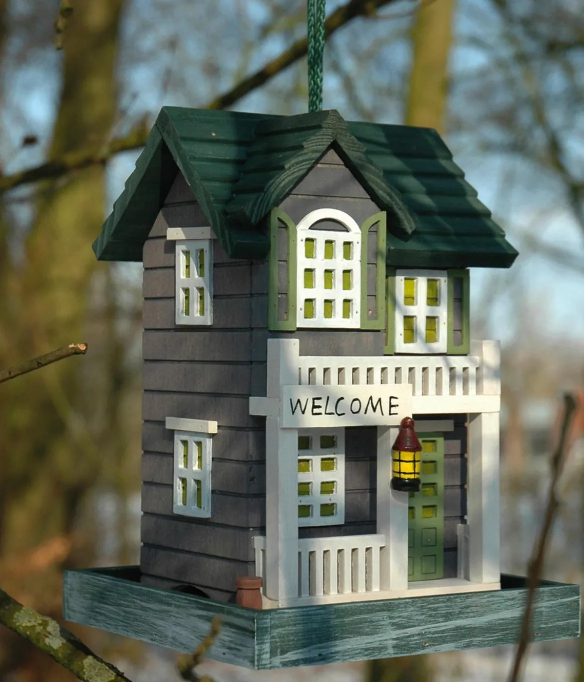dobar® wildlife Vogelhaus Welcome inkl. Ständer, grün/weiß, ca. B23/H100/T18 cm