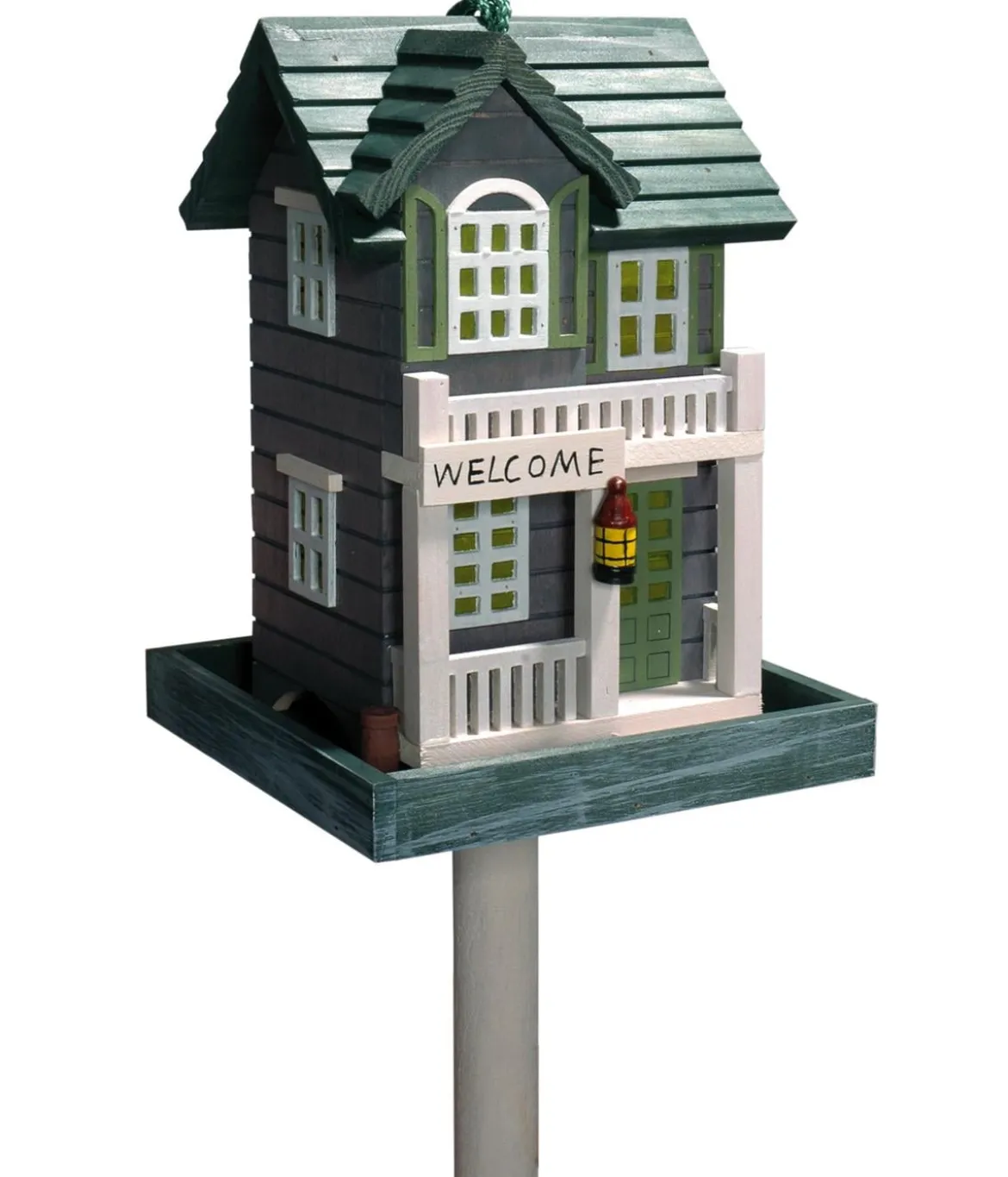dobar® wildlife Vogelhaus Welcome inkl. Ständer, grün/weiß, ca. B23/H100/T18 cm