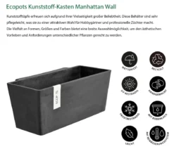 Ecopots Kunststoff-Kasten Manhattan Wall mit Wassersystem, rechteckig