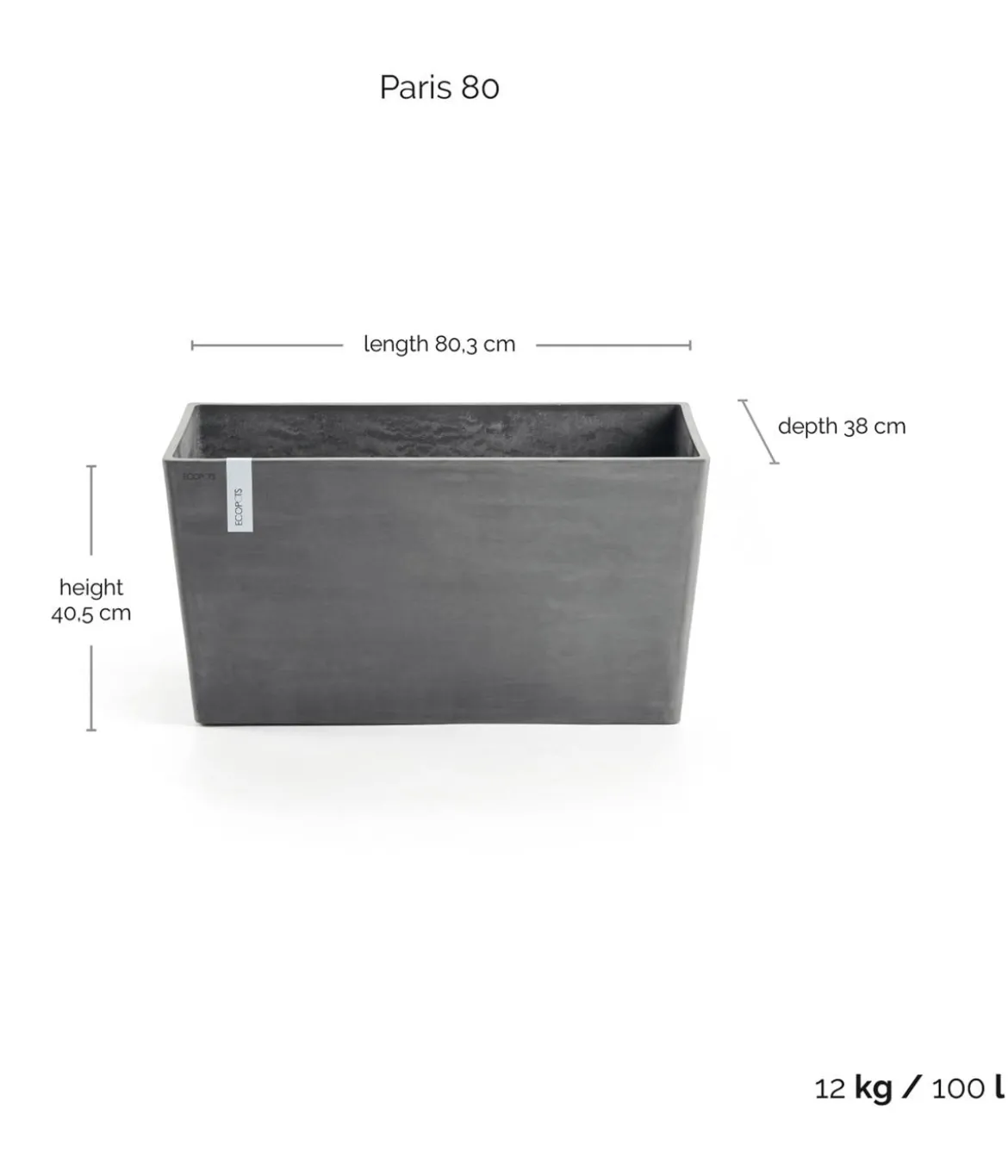 Ecopots Kunststoff-Kasten Paris, rechteckig