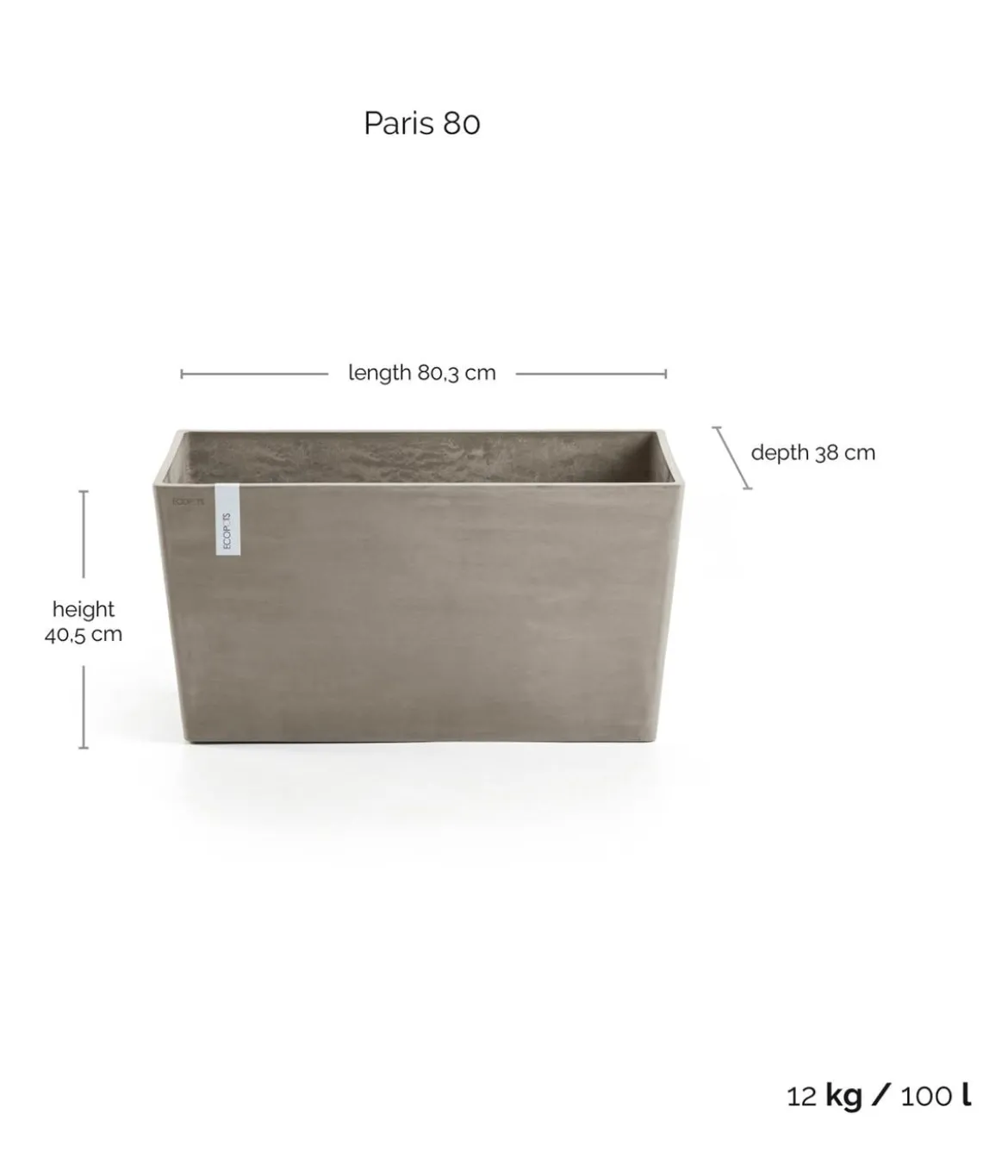 Ecopots Kunststoff-Kasten Paris, rechteckig