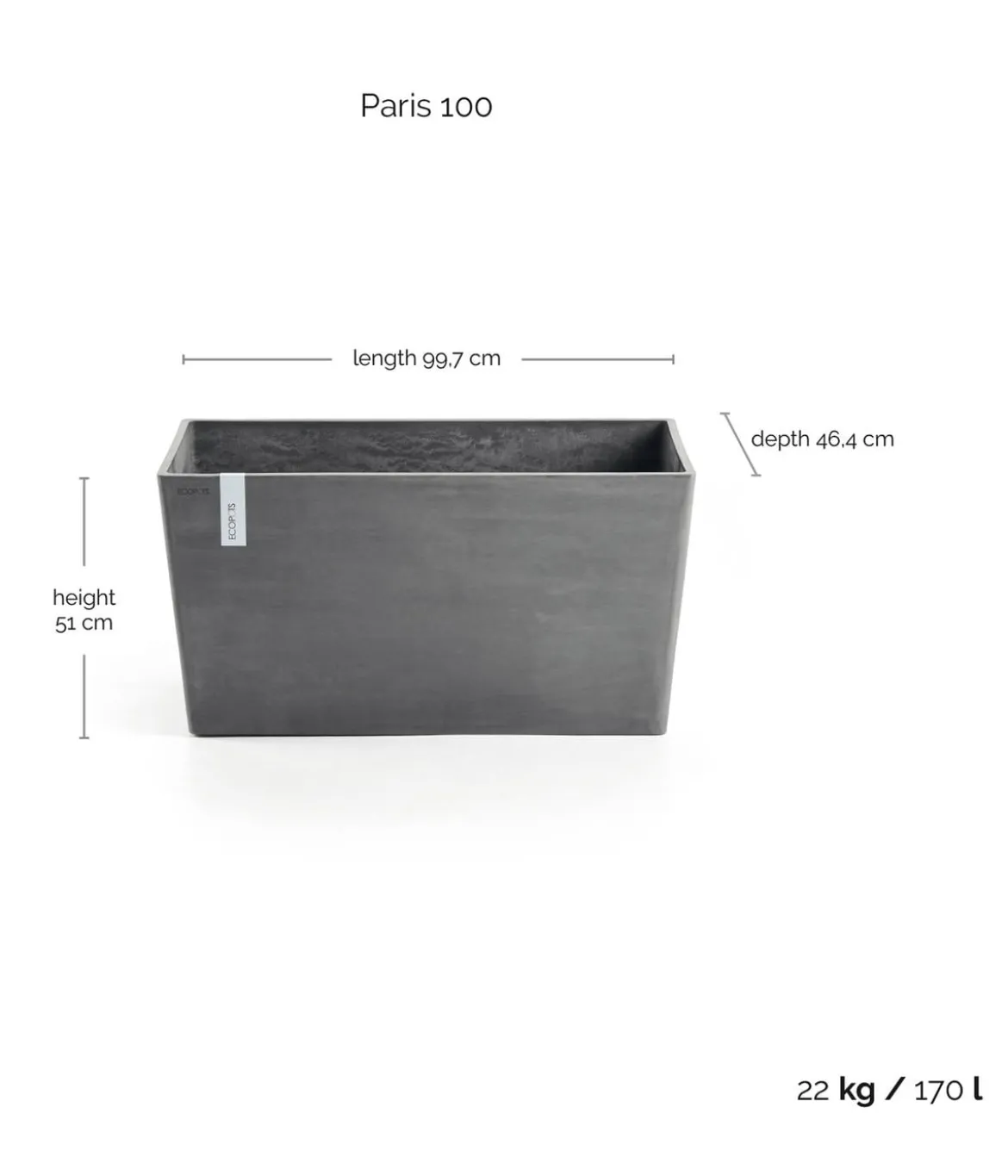 Ecopots Kunststoff-Kasten Paris, rechteckig
