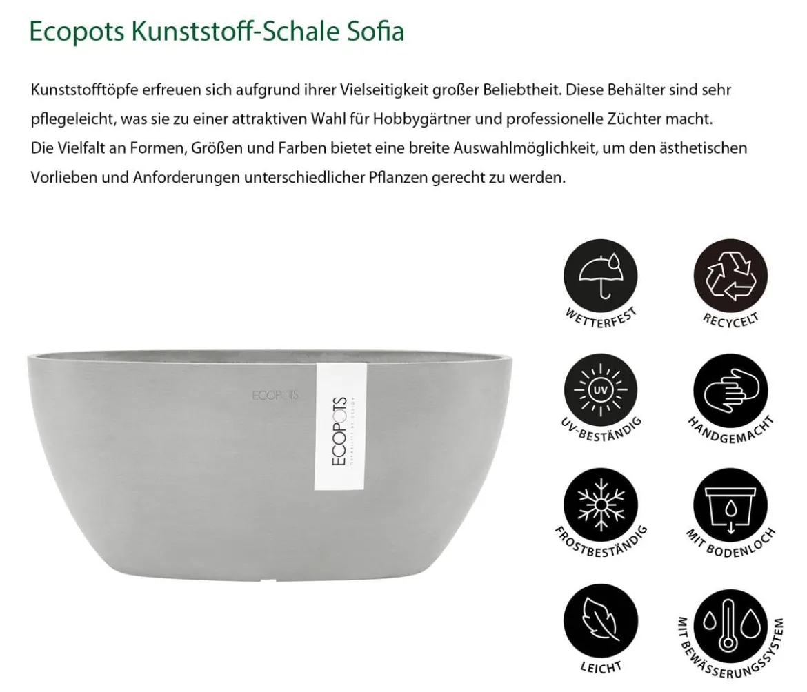 Ecopots Kunststoff-Schale Sofia mit Wassersystem, oval
