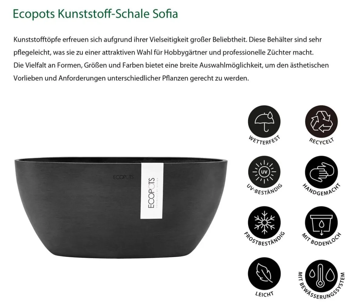 Ecopots Kunststoff-Schale Sofia mit Wassersystem, oval