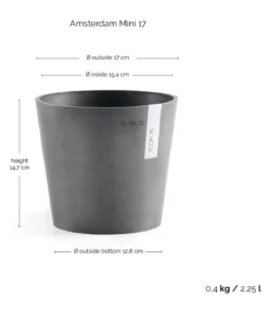 Ecopots Kunststoff-Topf Amsterdam Mini, rund, ca. Ø17/H14,7 cm