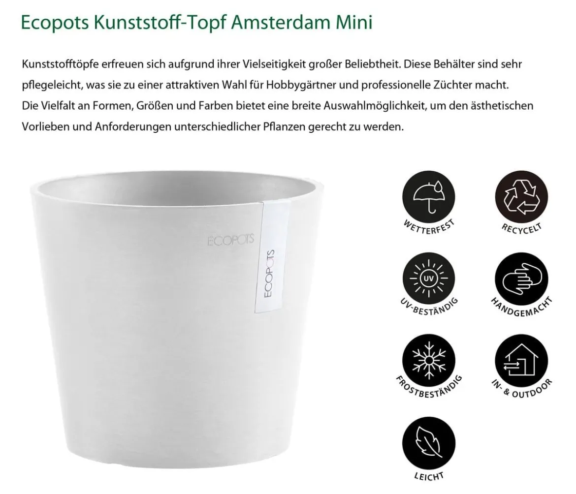 Ecopots Kunststoff-Topf Amsterdam Mini, rund, ca. Ø17/H14,7 cm