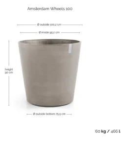 Ecopots Kunststoff-Topf Amsterdam mit Rollen, rund
