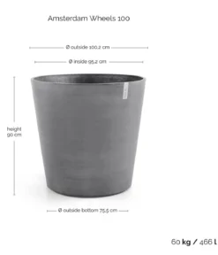Ecopots Kunststoff-Topf Amsterdam mit Rollen, rund