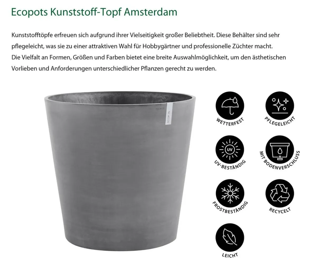 Ecopots Kunststoff-Topf Amsterdam mit Rollen, rund