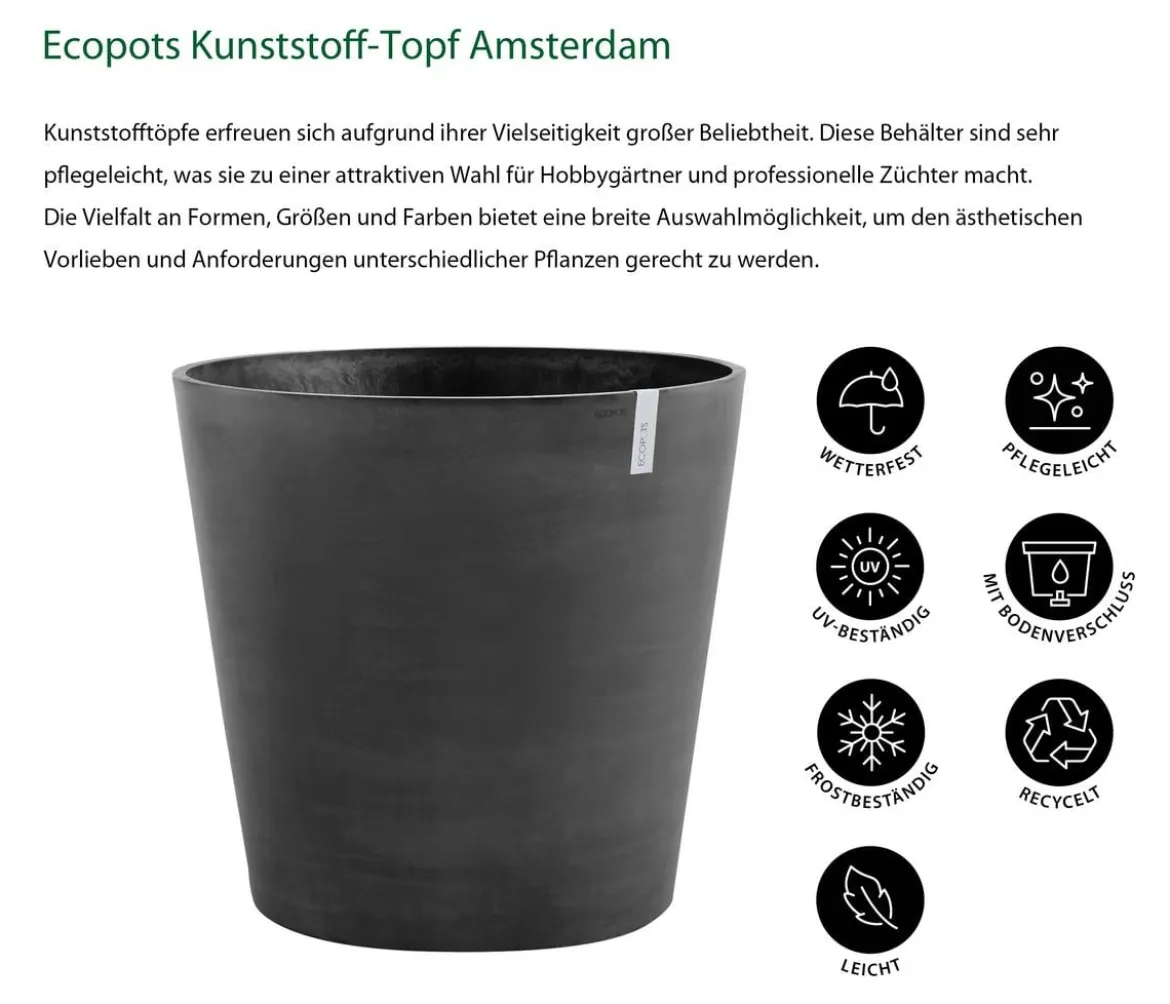 Ecopots Kunststoff-Topf Amsterdam mit Rollen, rund