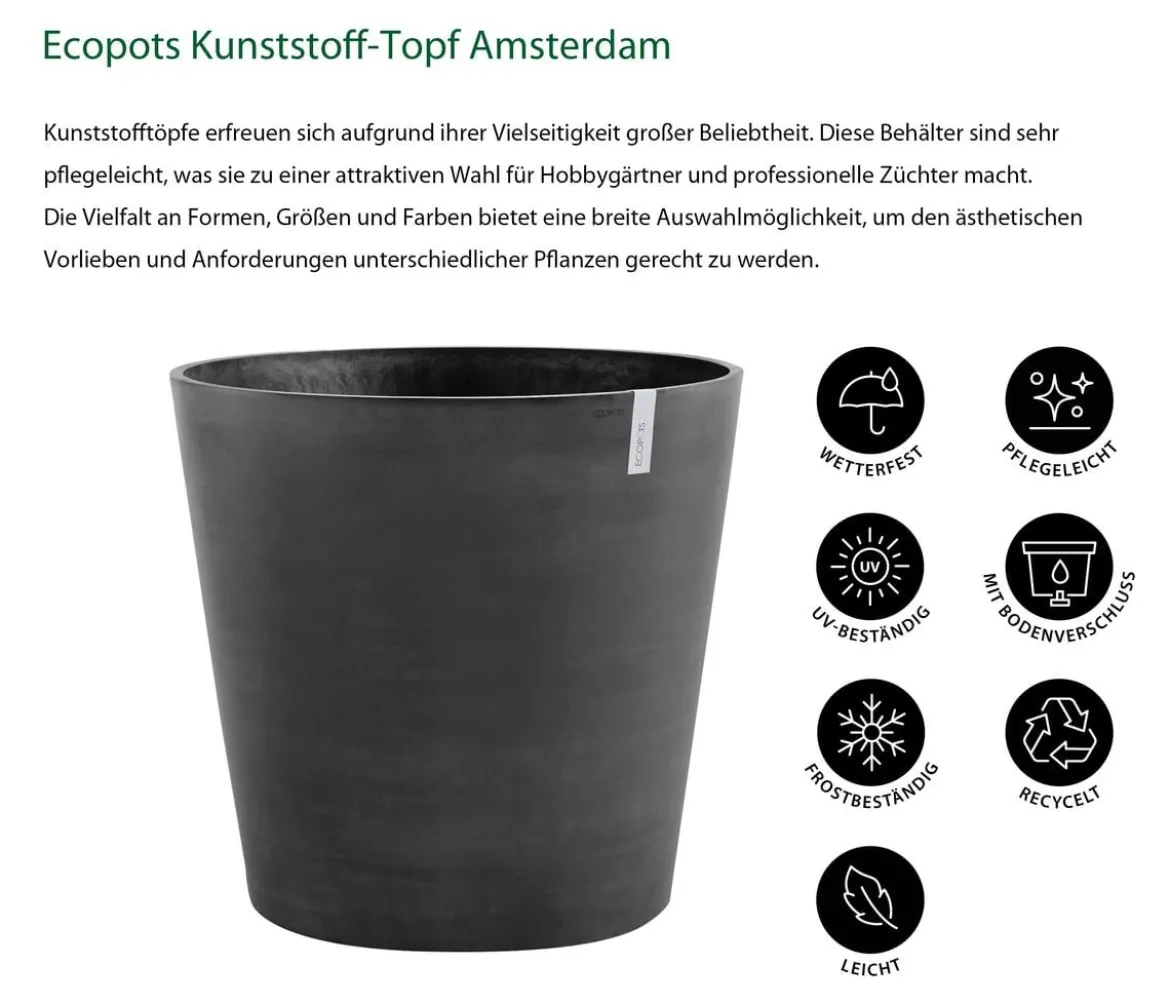 Ecopots Kunststoff-Topf Amsterdam mit Rollen, rund