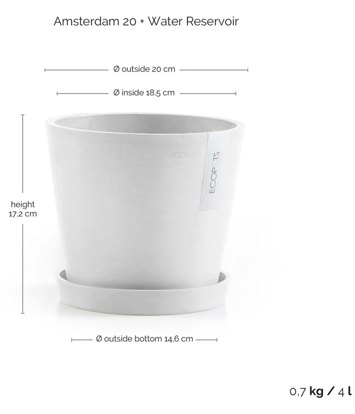 Ecopots Kunststoff-Topf Amsterdam mit Wassersystem, rund