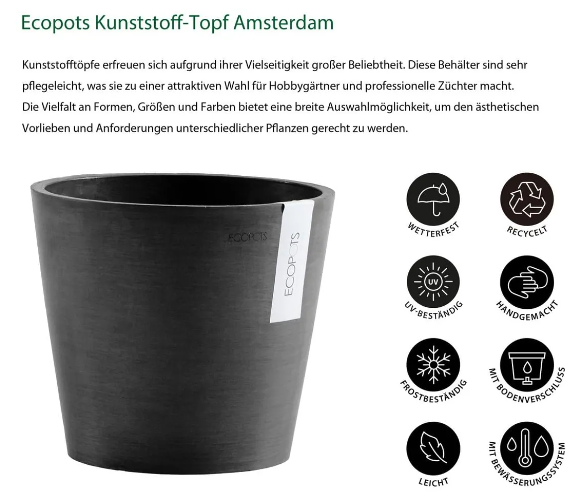 Ecopots Kunststoff-Topf Amsterdam mit Wassersystem, rund