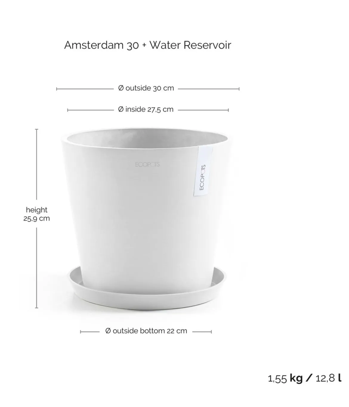 Ecopots Kunststoff-Topf Amsterdam mit Wassersystem, rund