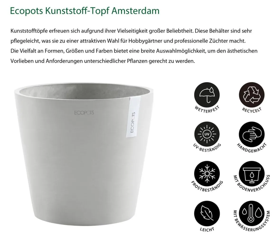 Ecopots Kunststoff-Topf Amsterdam mit Wassersystem, rund