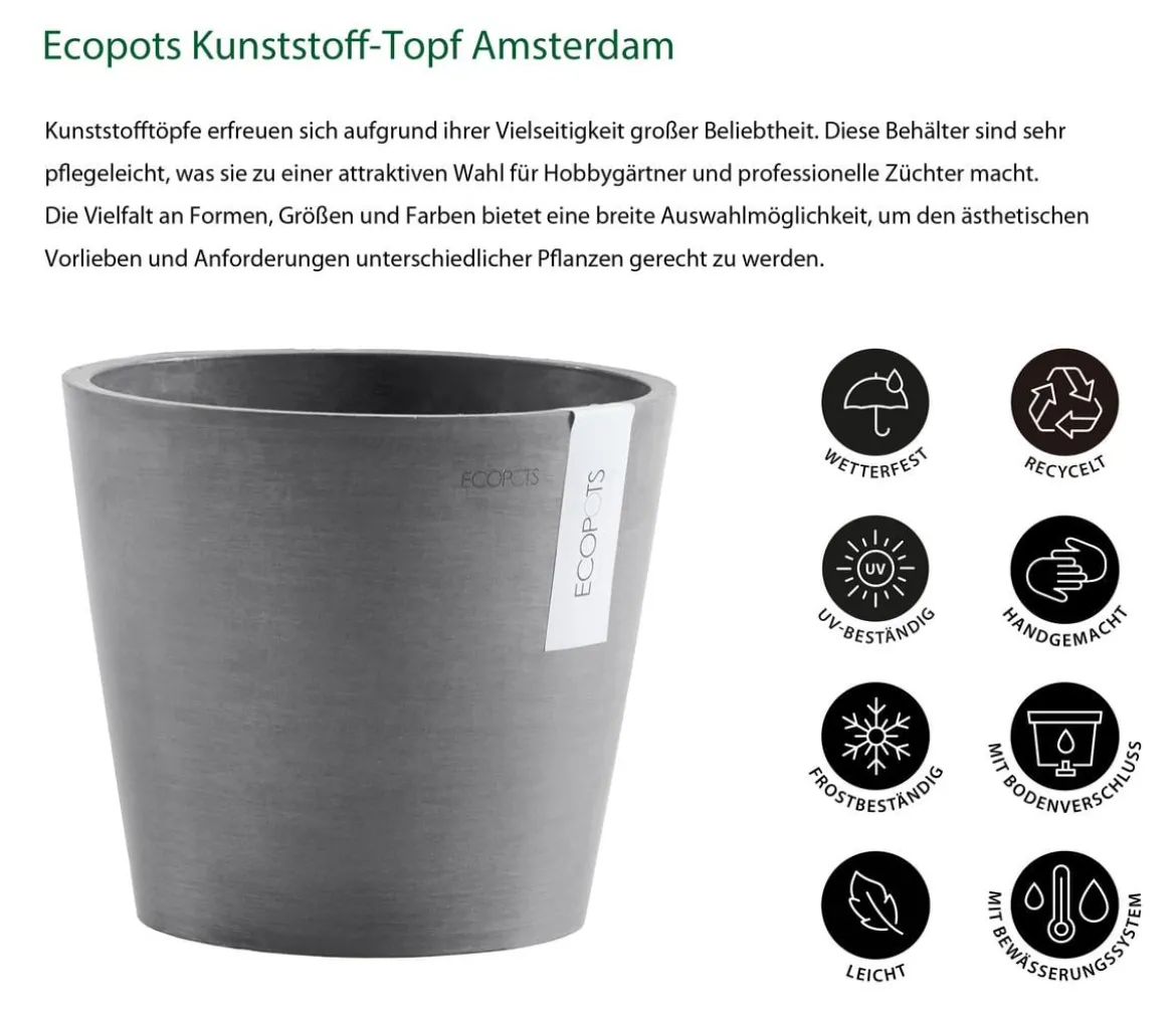 Ecopots Kunststoff-Topf Amsterdam mit Wassersystem, rund
