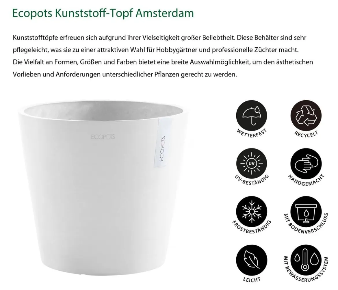 Ecopots Kunststoff-Topf Amsterdam mit Wassersystem, rund
