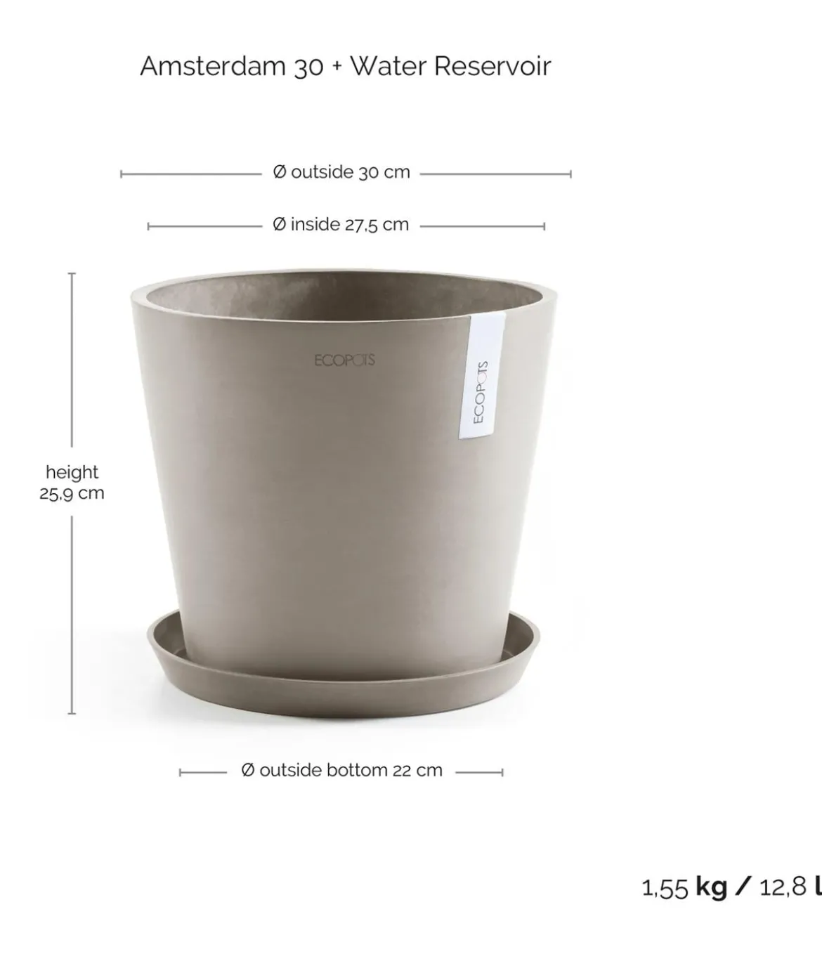 Ecopots Kunststoff-Topf Amsterdam mit Wassersystem, rund