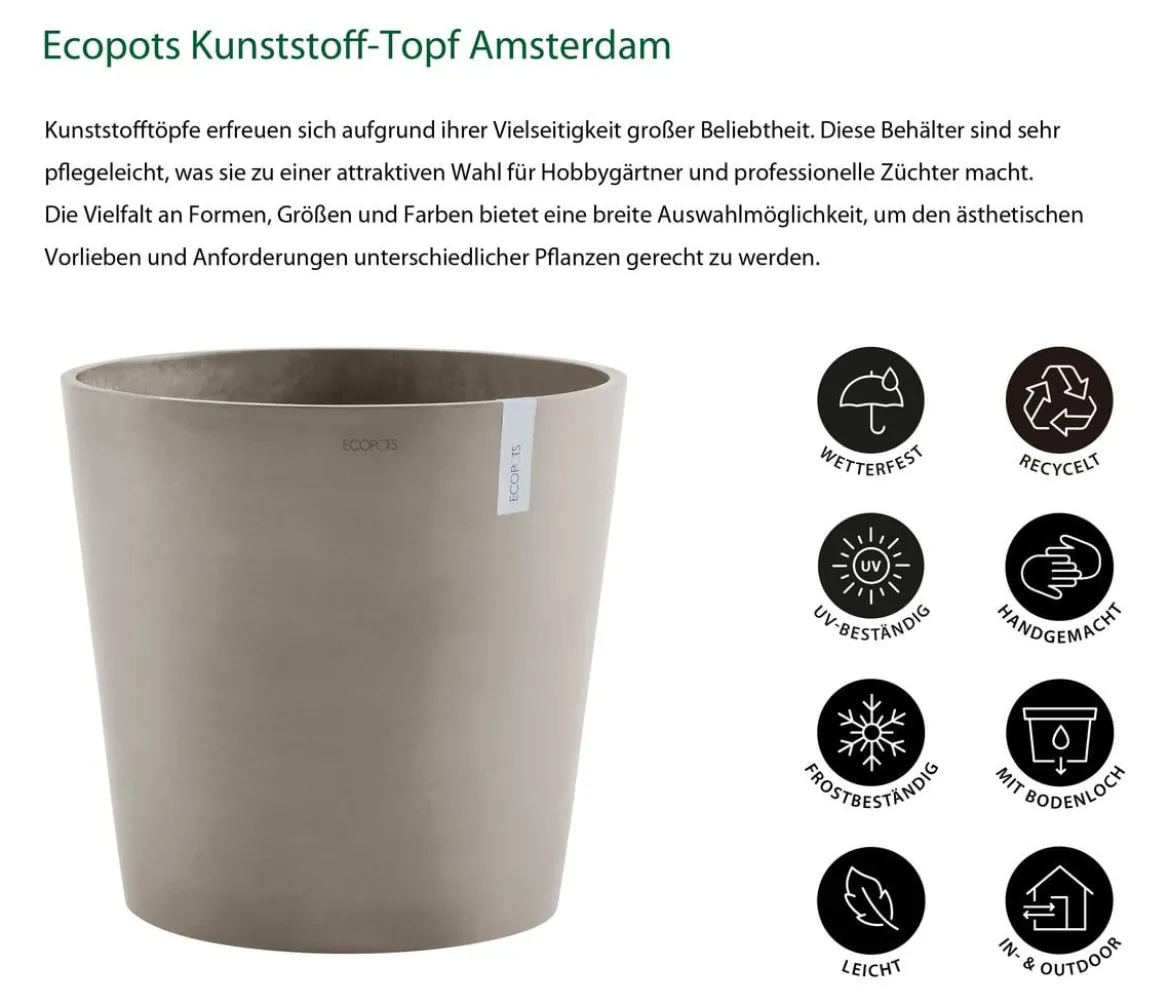 Ecopots Kunststoff-Topf Amsterdam, rund