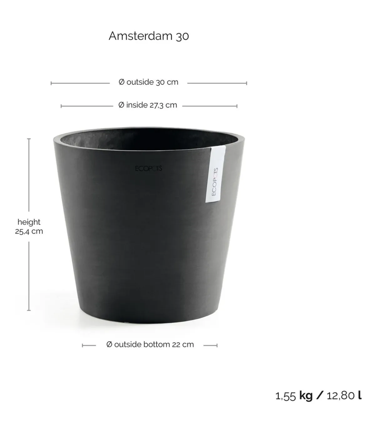 Ecopots Kunststoff-Topf Amsterdam, rund