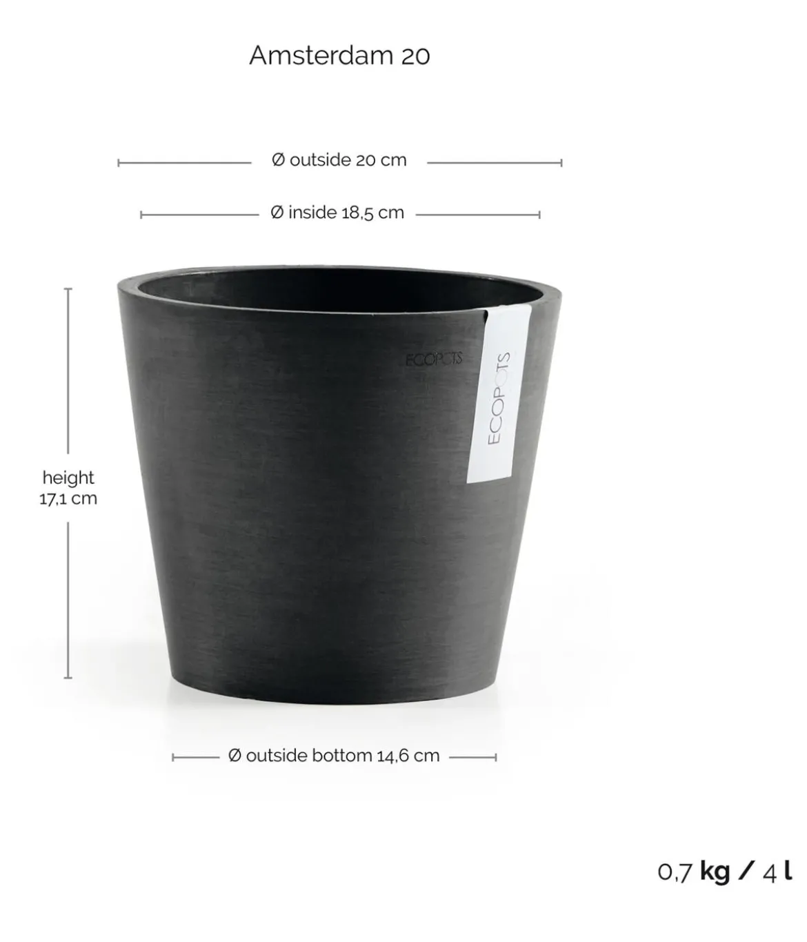 Ecopots Kunststoff-Topf Amsterdam, rund