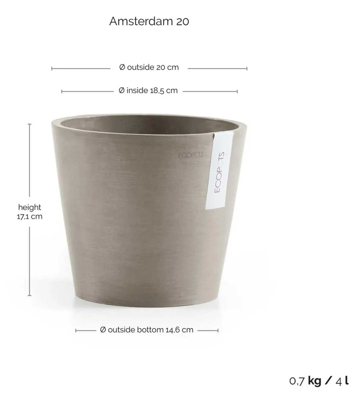 Ecopots Kunststoff-Topf Amsterdam, rund