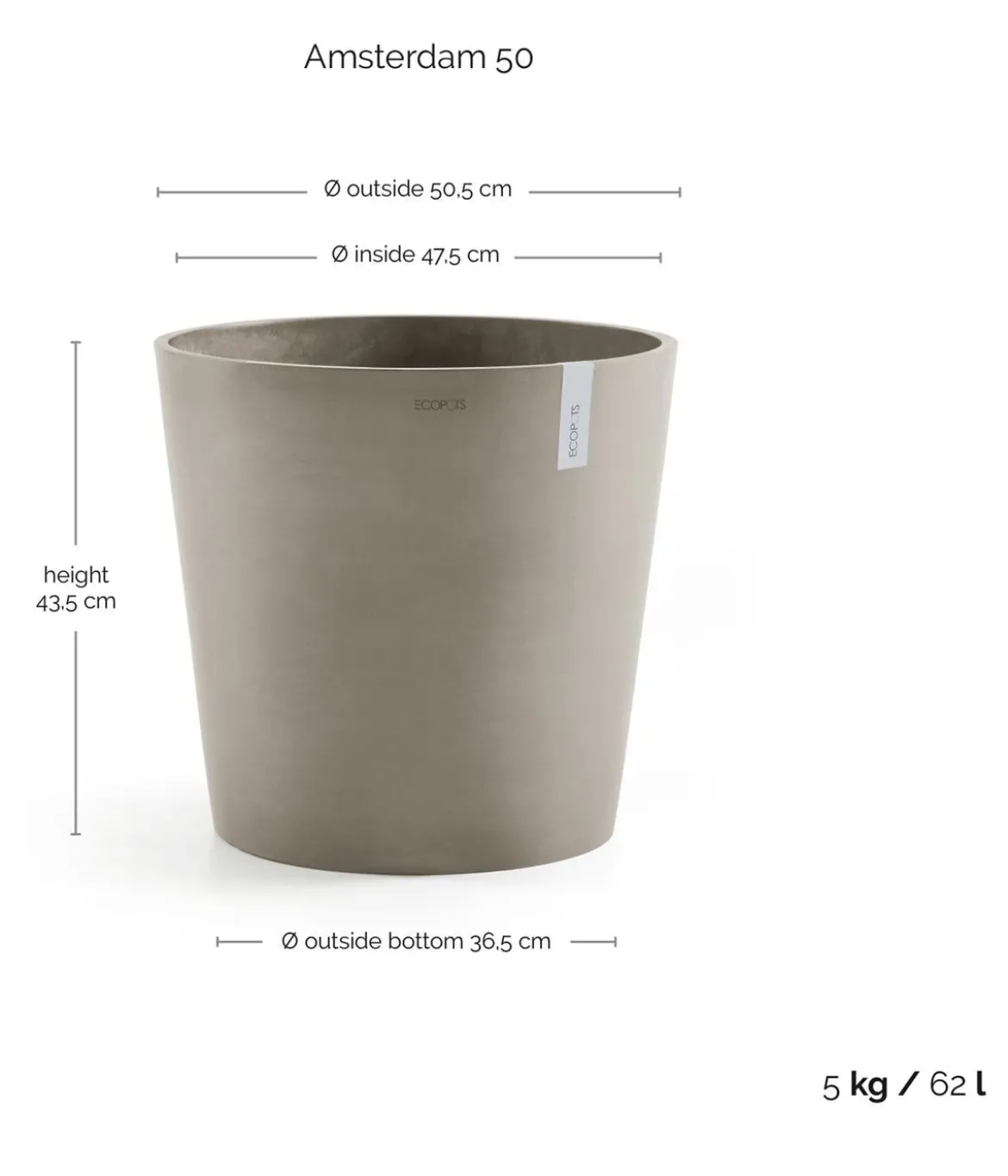 Ecopots Kunststoff-Topf Amsterdam, rund