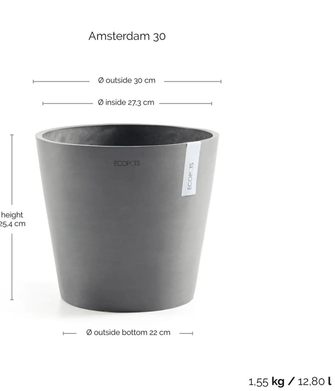 Ecopots Kunststoff-Topf Amsterdam, rund