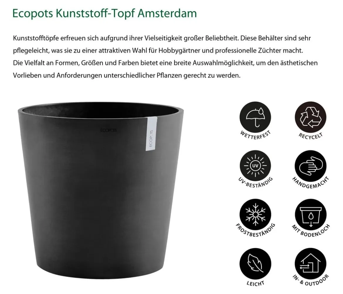 Ecopots Kunststoff-Topf Amsterdam, rund