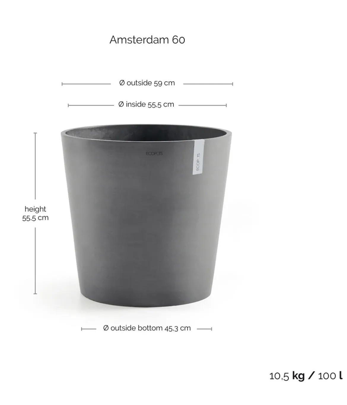 Ecopots Kunststoff-Topf Amsterdam, rund