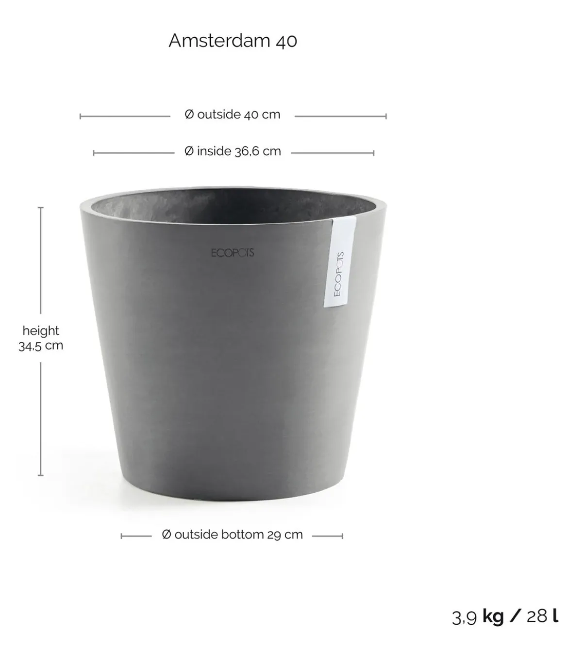Ecopots Kunststoff-Topf Amsterdam, rund