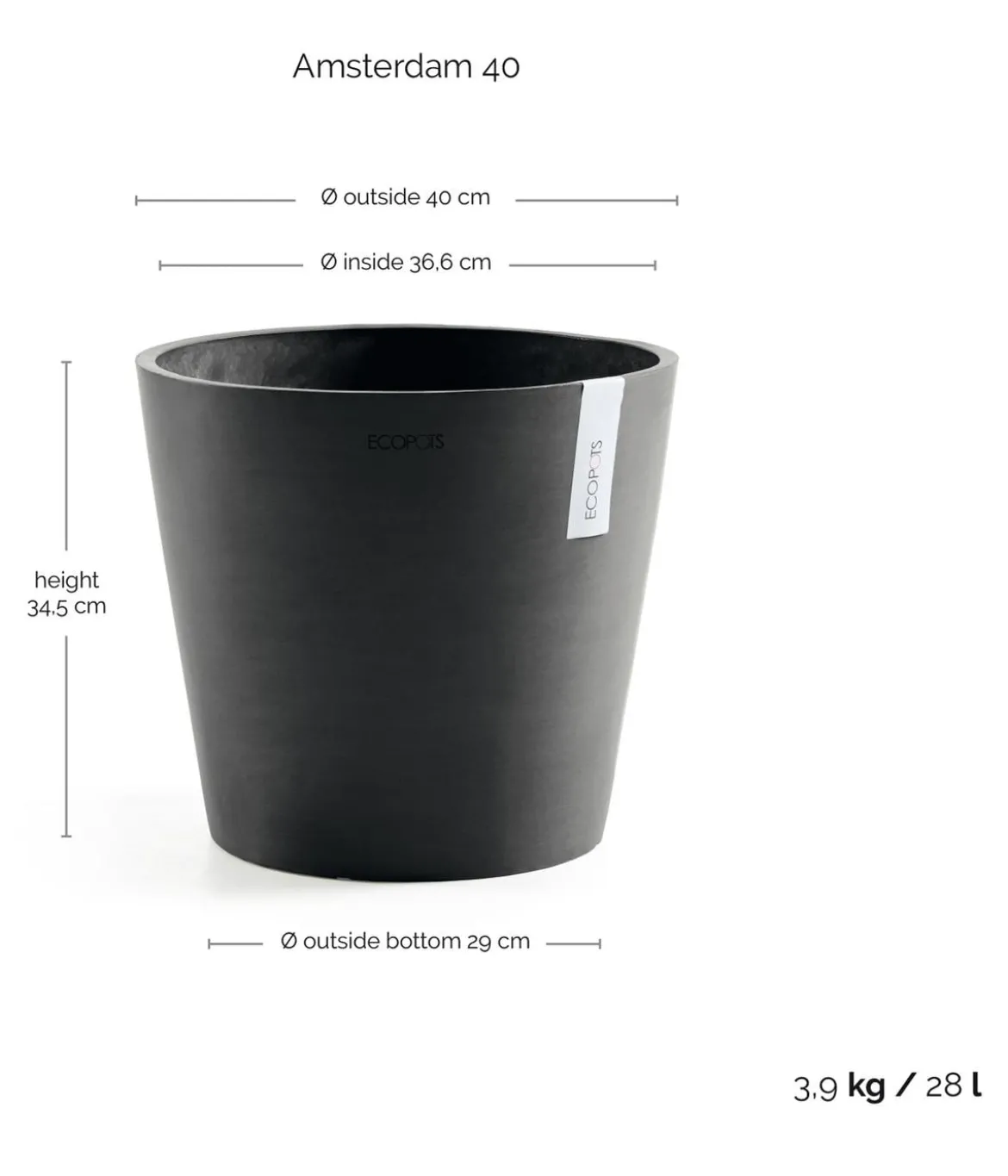 Ecopots Kunststoff-Topf Amsterdam, rund