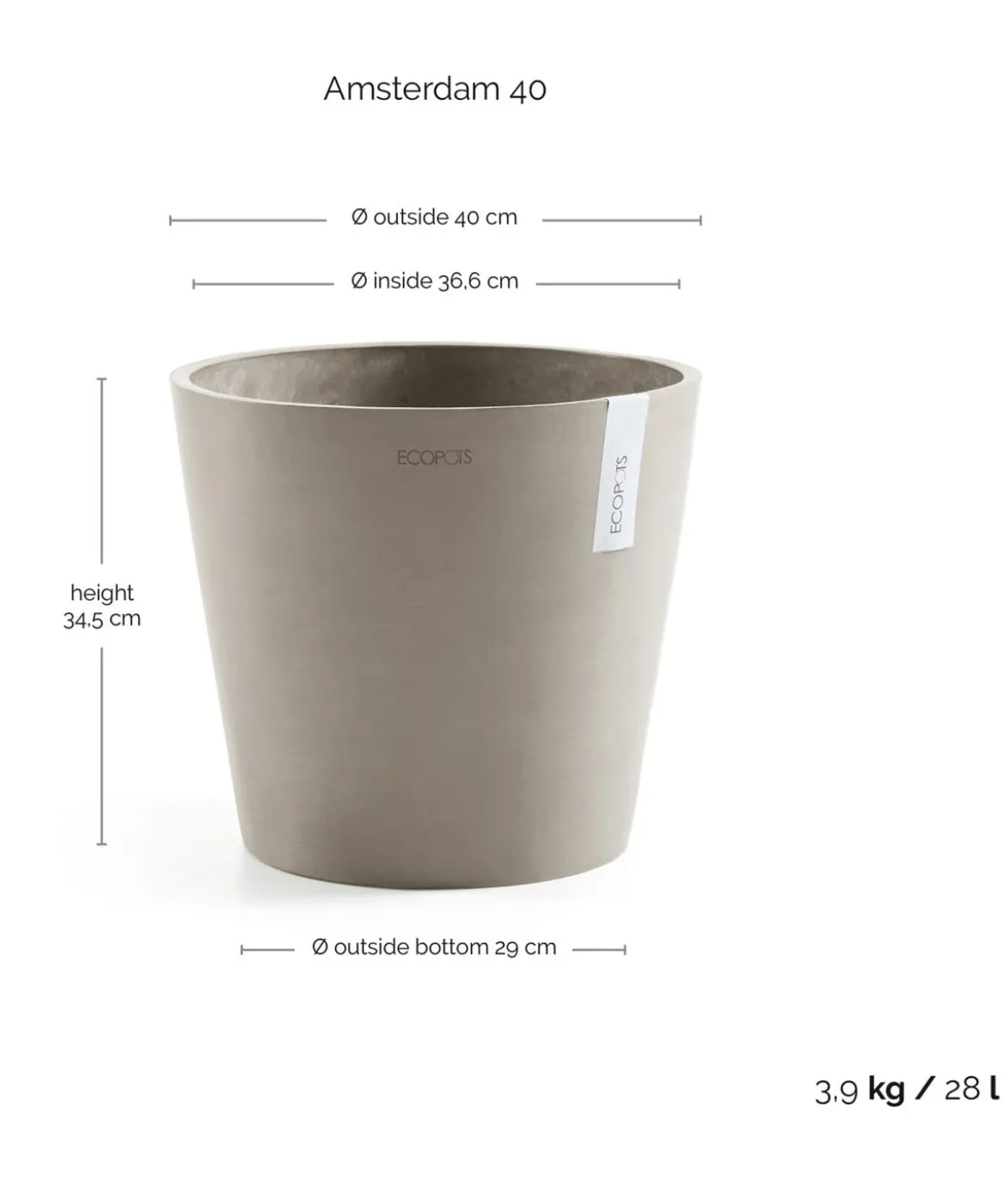 Ecopots Kunststoff-Topf Amsterdam, rund