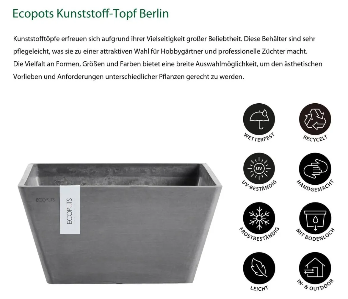Ecopots Kunststoff-Topf Berlin, quadratisch