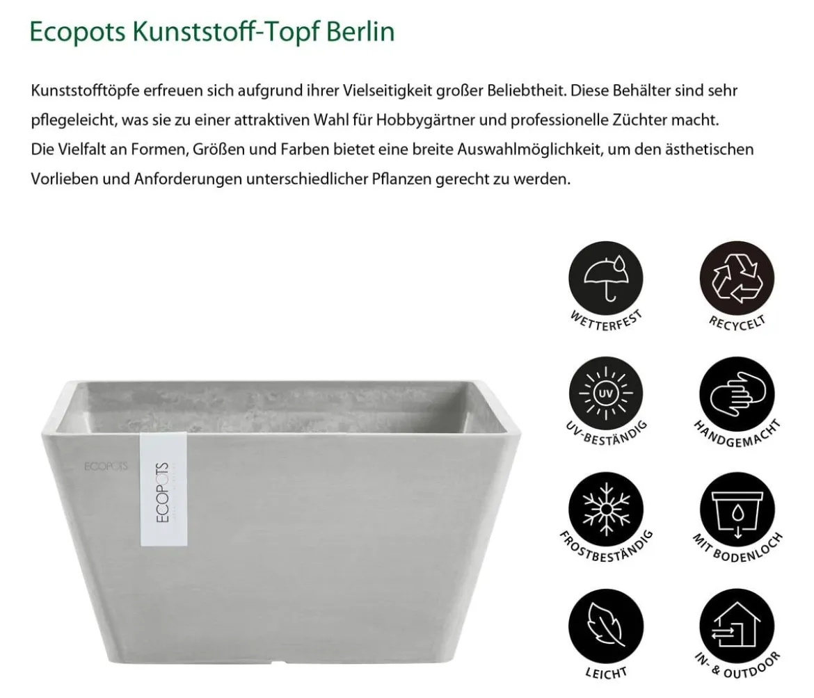Ecopots Kunststoff-Topf Berlin, quadratisch