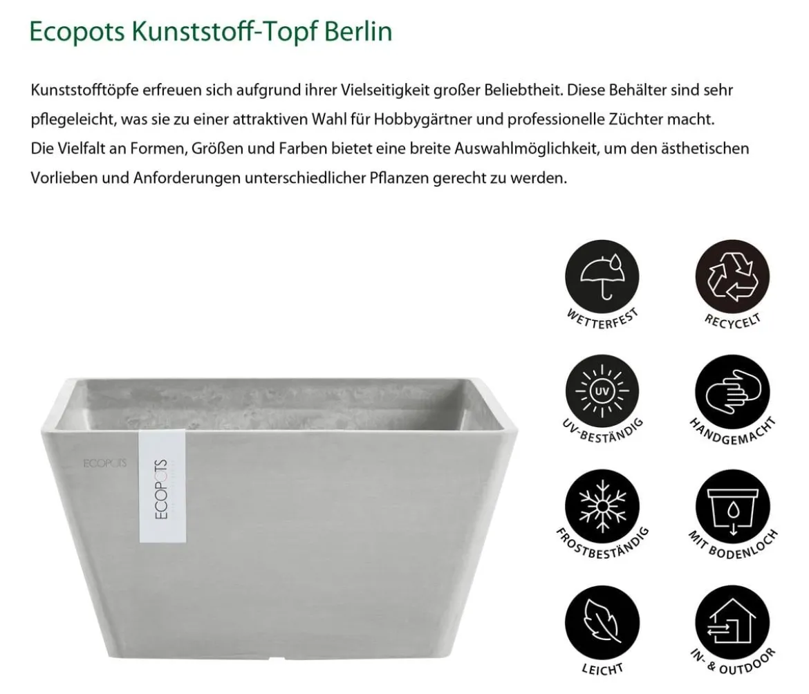 Ecopots Kunststoff-Topf Berlin, quadratisch