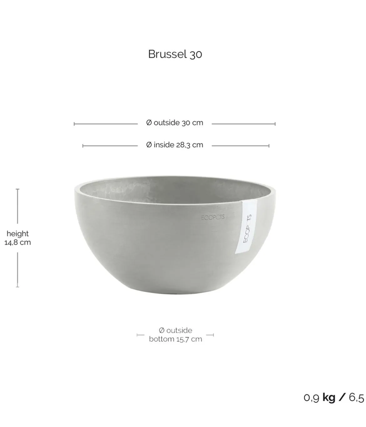 Ecopots Kunststoff-Topf Brussels, rund
