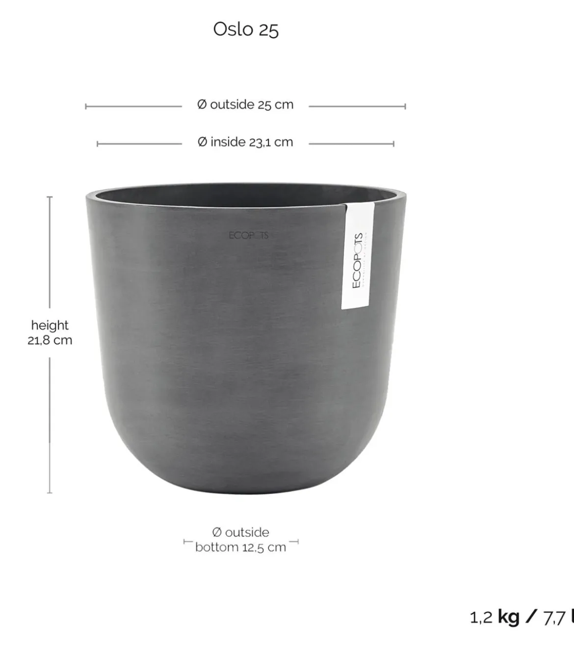 Ecopots Kunststoff-Topf Oslo, rund