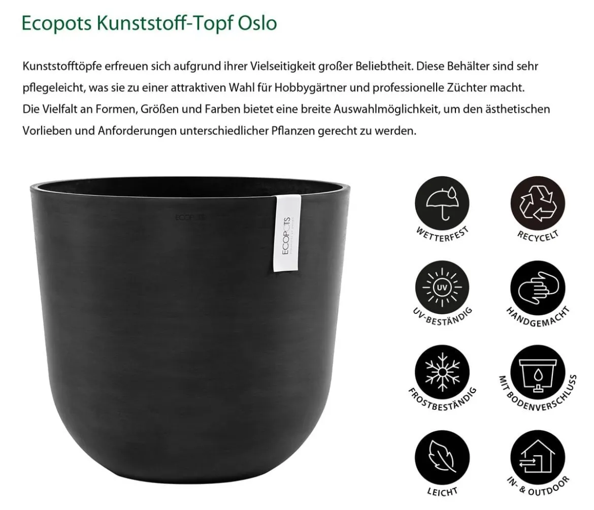 Ecopots Kunststoff-Topf Oslo, rund