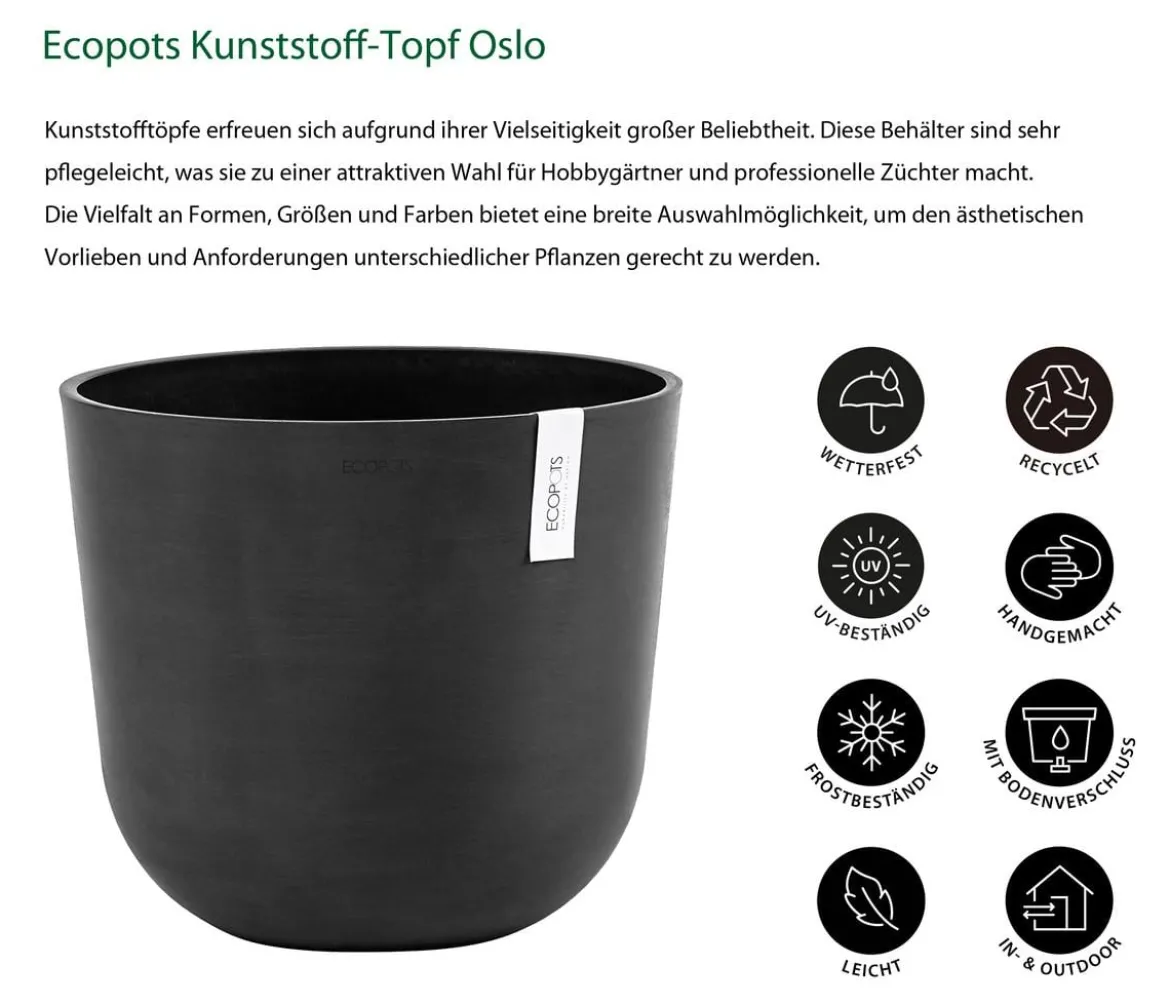 Ecopots Kunststoff-Topf Oslo, rund